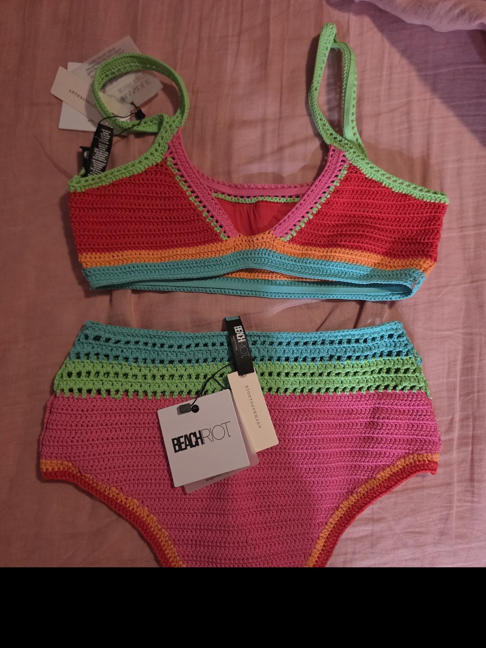 Beach Riot Multicolor Neon Crochet High-Waist Bikini Set Medium NWT - Picture 2 of 6
